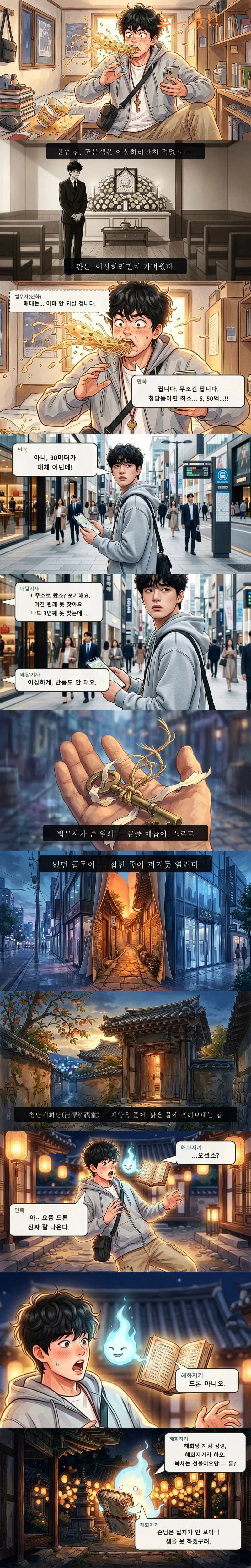 라면을 뿜는 만복, 열리는 골목과 한옥 대문, 해화지기와 꺼진 감실